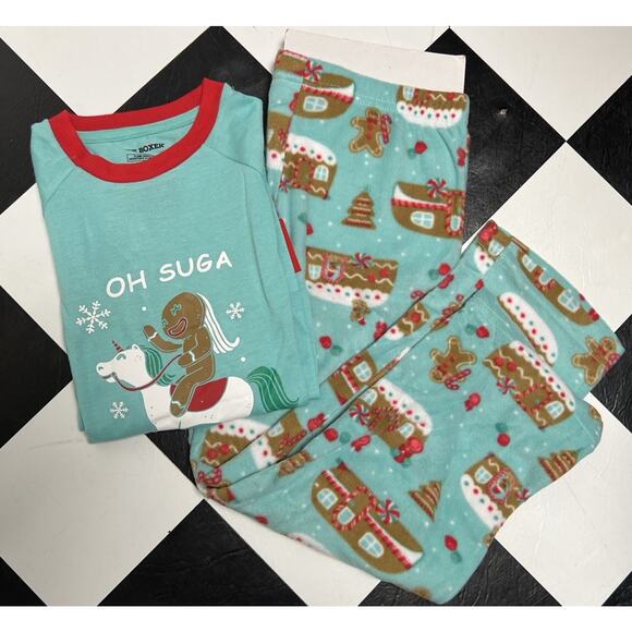 Y2K Joe Boxer Girls Pajamas Size 8 Christmas 2 Pc Set Ginger Bread Fleece Pants - Picture 1 of 6